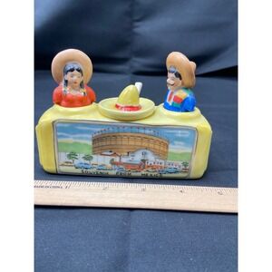 Vintage Souvenir From Mexico Ceramic Salt Pepper Shaker Condiment Set with Spoon
